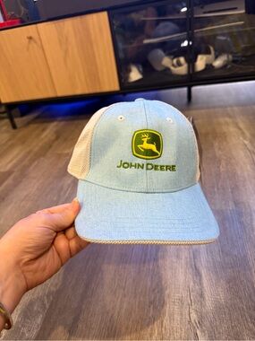 John Deere Light Blue & White Mesh Trucker Cap